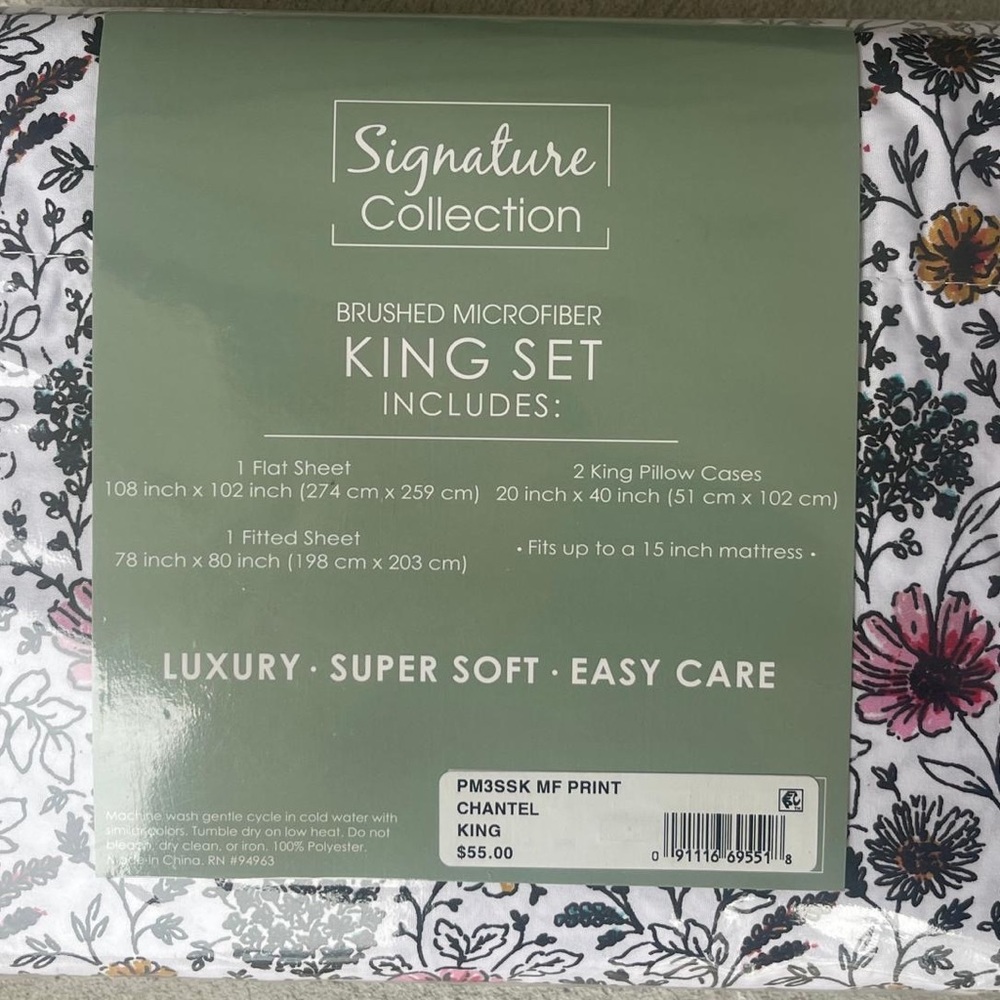 Signature Collection Chantel King Sheet Set - Floral Design